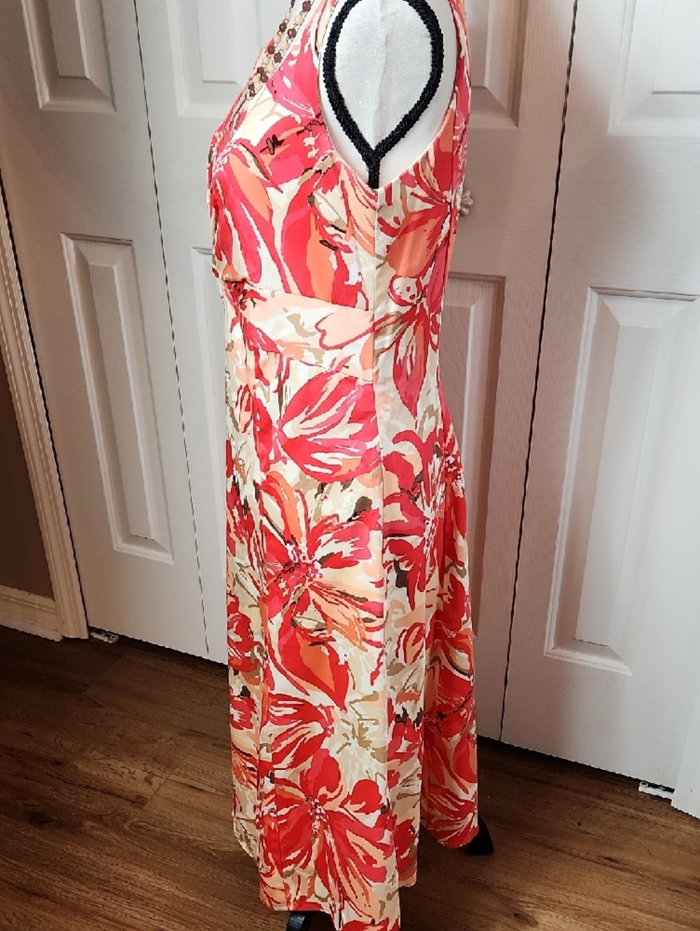 Coldwater Creek Red and Cream Floral Midi Dress - Picture 4 of 13